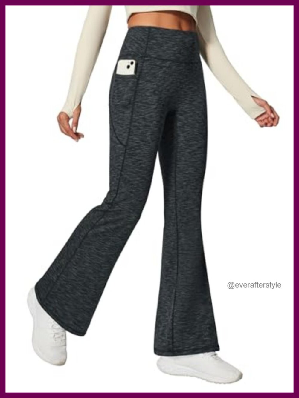 Fleece Lined High Waist Flare Yoga Pants with Pockets Women Thermal Winter